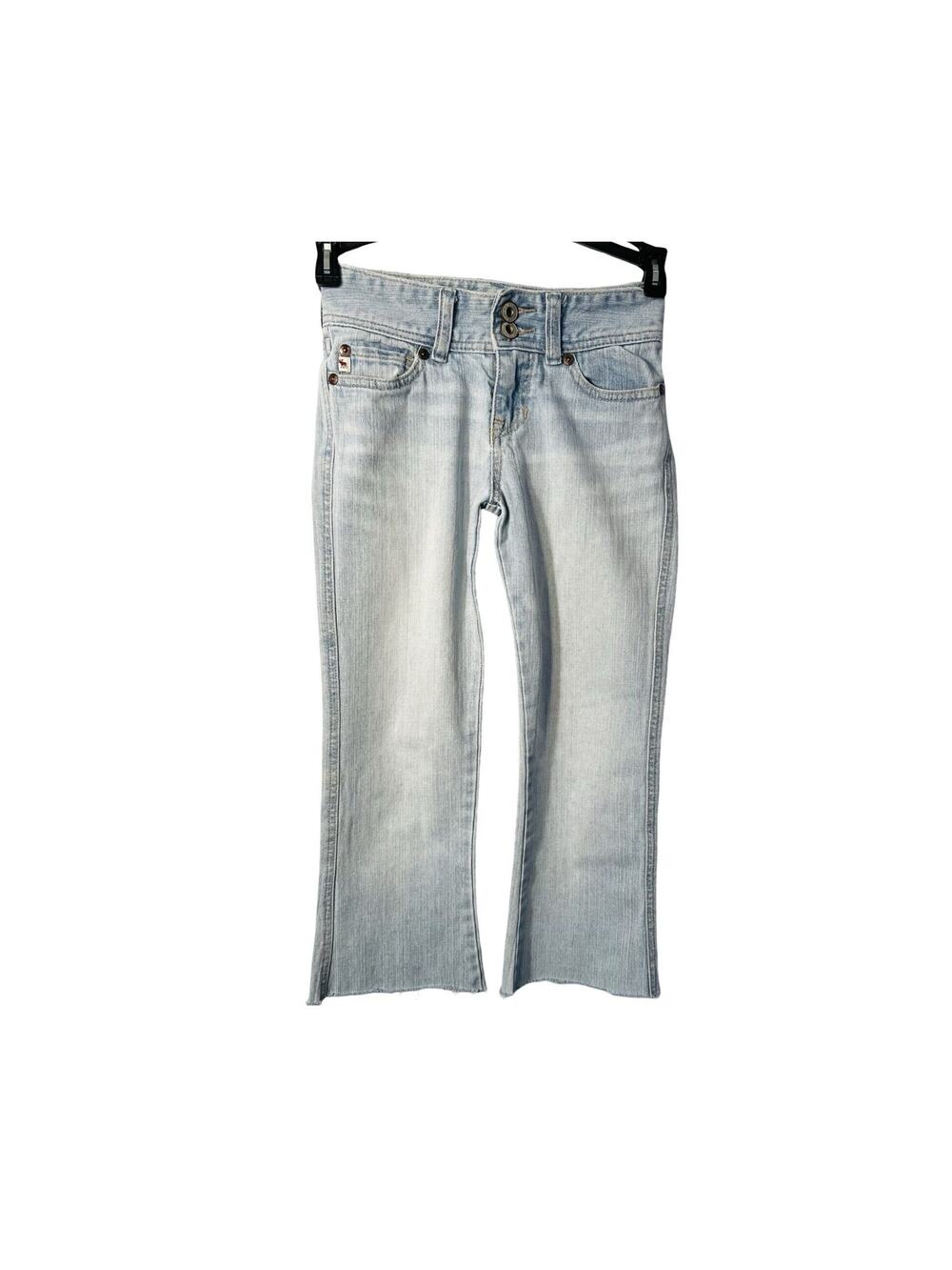 Abercrombie & Fitch Jeans Girls Size 10 Slim Light Blue Straight Raw Hem Stretch